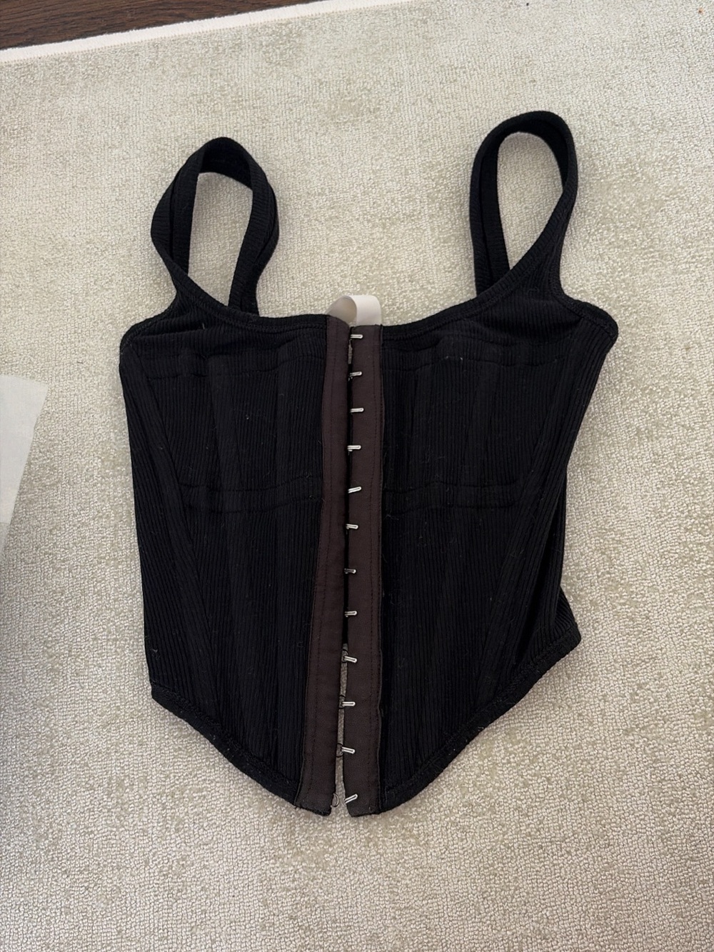 Dion Lee Black Ribbed Hook-and-Eye Corset Tank